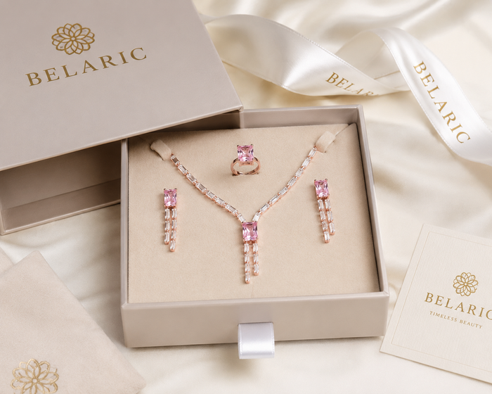 Rose gold jewellery set alternate view - BELARIC