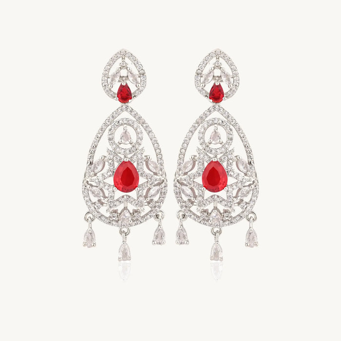 Crystal & Red CZ Drop Earrings – Designer Ethnic Jewellery for Women - BELARIC