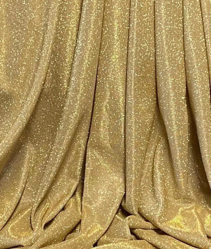 Shimmer Glitter Sparkle Fabric - Gold - Luxury Sparkle Glitter Stretch Solid Fabric Sold By Yard