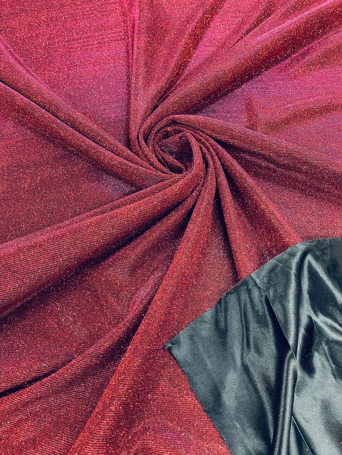 Shimmer Glitter Sparkle Fabric - Red / Black - Luxury Sparkle Glitter Stretch Solid Fabric Sold By Yard
