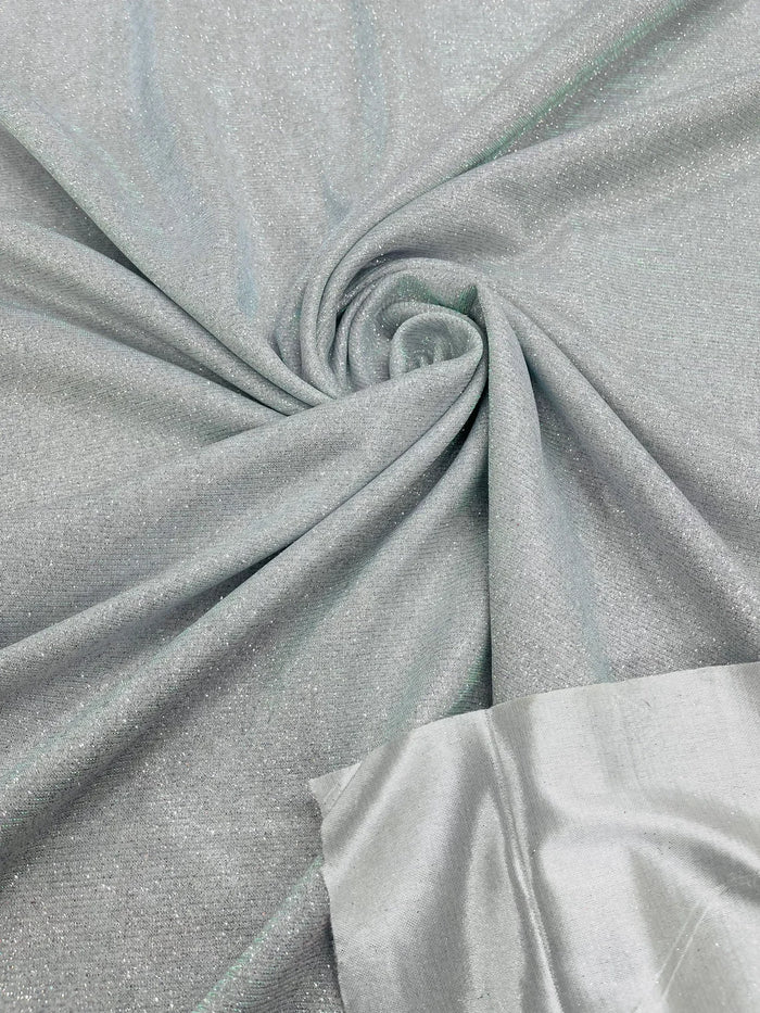 Shimmer Glitter Sparkle Fabric - Silver - Luxury Sparkle Glitter Stretch Solid Fabric Sold By Yard