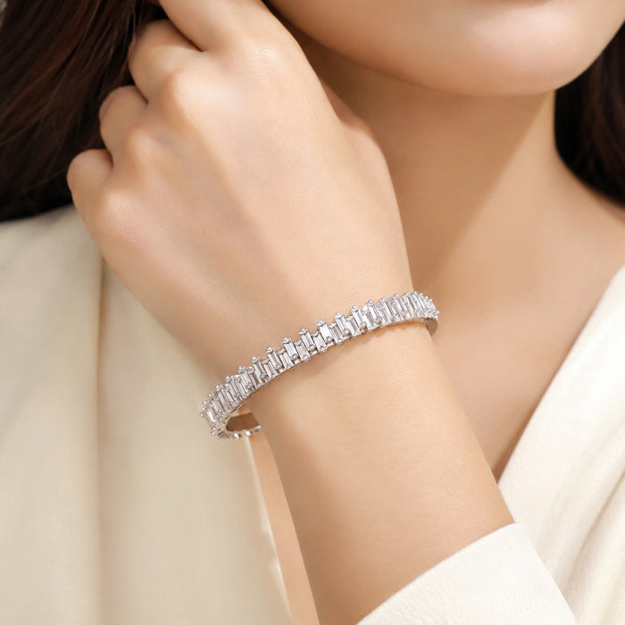 Silver baguette CZ bracelet product view - BELARIC