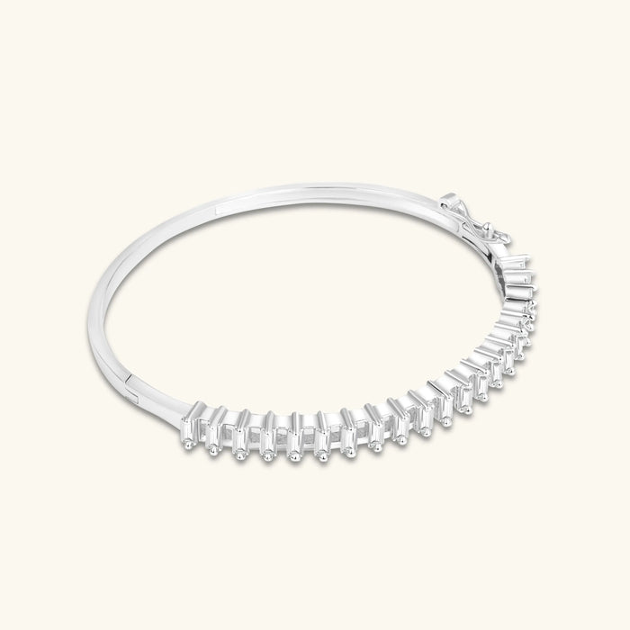 Silver Baguette CZ Bangle Bracelet | Elegant Openable Kada for Women - BELARIC