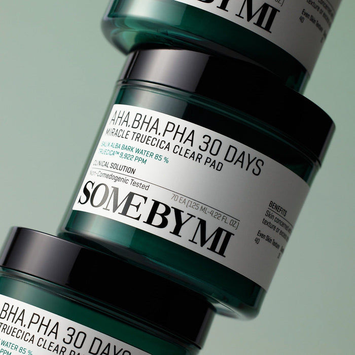 SOME BY MI AHA.BHA.PHA Miracle True Cica Clear Pad 70p 125ml, featuring skin solution for clear and smooth complexion.