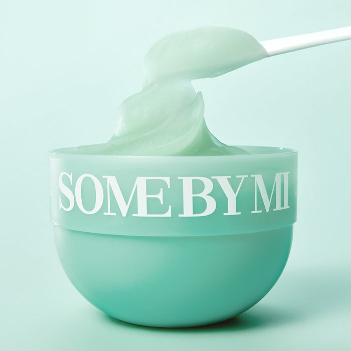 SOME BY MI PDRN Spirulina Soothing Sherbet Mask 1g x 10ea in a mint green bowl with creamy texture being scooped.