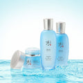 SOORYEHAN Hyobidam Jeongyul Lotion 130ml with a serene blue packaging, displayed elegantly with other skincare products on a water backdrop.