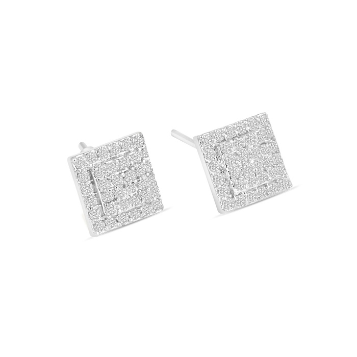 Square CZ stud earrings geometric design - BELARIC