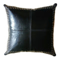 Square Leather Pillow with Metal Stud Border - 3L - Black