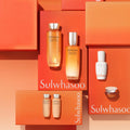 SULWHASOO Concentrated Ginseng Rejuvenating Set (Water 150ml & Emulsion 125ml) displayed against orange packaging.