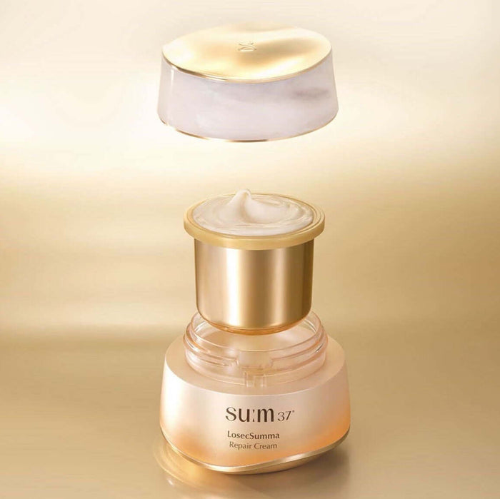 SU:M37 Rosicsumma Repair Cream Refill 50ml product image with open container showing cream texture.