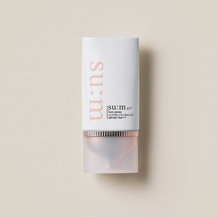 SU:M37 Sun-Away Multi-Effect Sunblock Aid in sleek white packaging