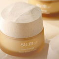 SU:M37 Time Energy Moist Barrier Cream 50ml in a beige jar with a textured lid on display, highlighting the luxurious skincare product.