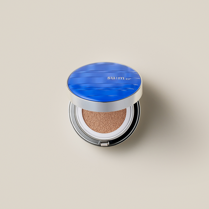Open compact of SU:M37 Water-full CC Cushion Perfect Finish on a neutral background.