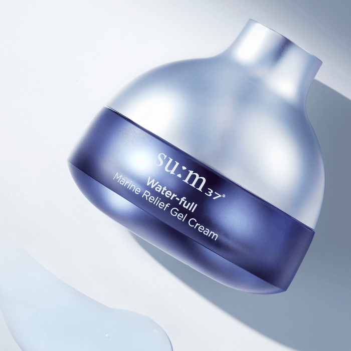 SU:M37 Water-full Marine Relief Gel Cream 50ml jar on a light background