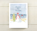 Surfing Snowman Card