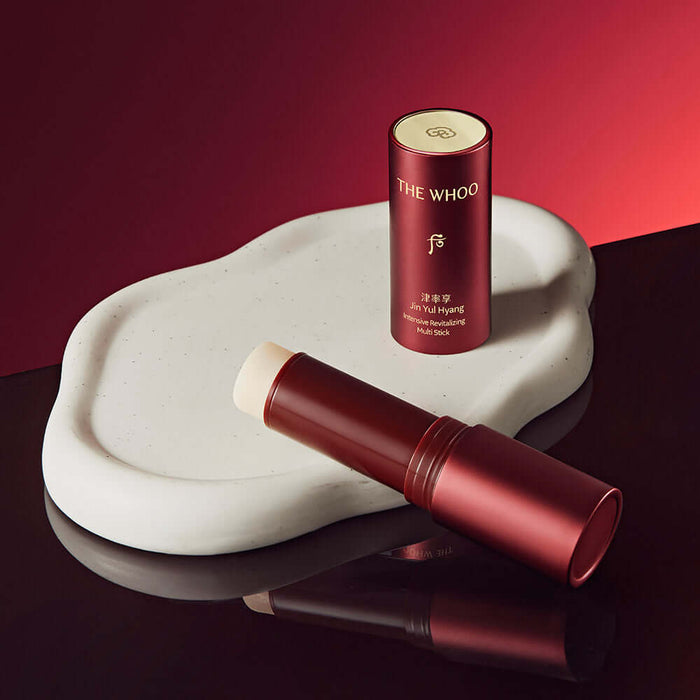 THE WHOO Jin Yul Hang Multi Stick 7g on decorative tray, luxury skincare.