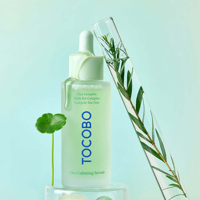 TOCOBO Cica Calming Serum with natural ingredients and eco-friendly packaging for skincare.