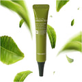 TONYMOLY More Moist Green Tea Moisture Eye Cream 30ml, skincare product in green tube with green tea leaves background