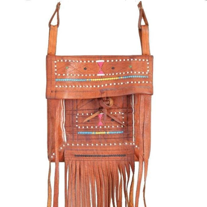 Tuareg Leather Purse - Brown Caramel - Embroidered