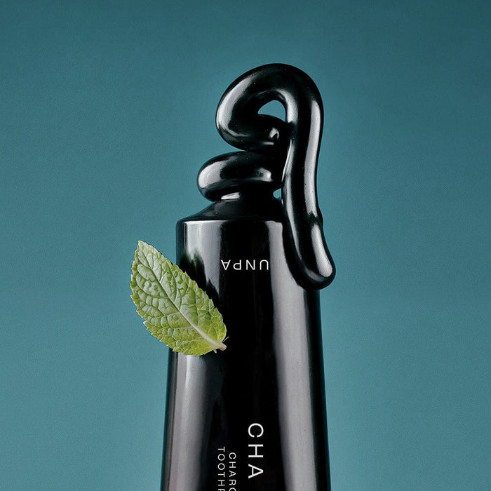 UNPA Cha Cha Charcoal Original Toothpaste 100g with black paste and mint leaf for fresh oral care