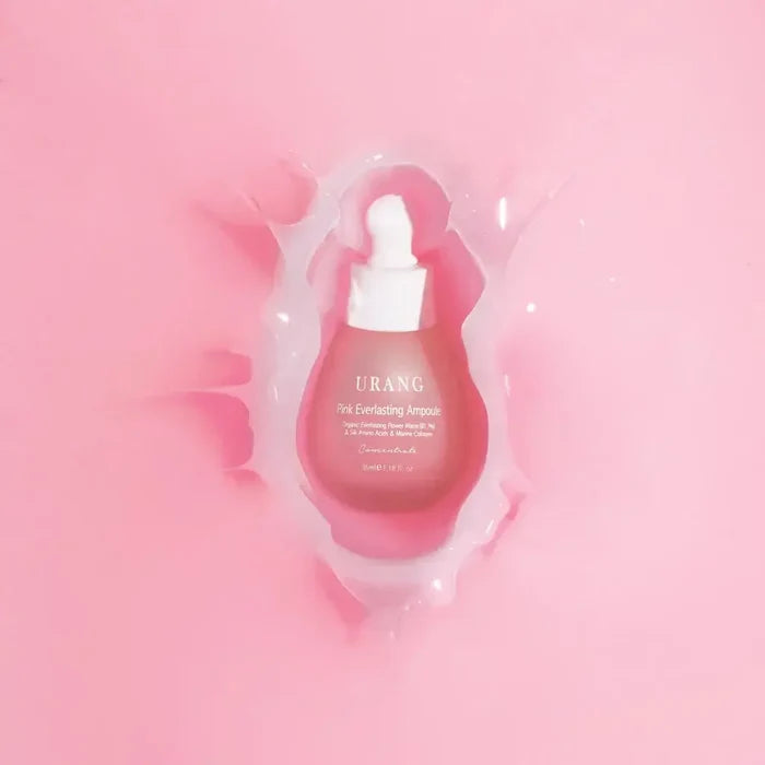 URANG Pink Everlasting Ampoule surrounded by a pink splash design