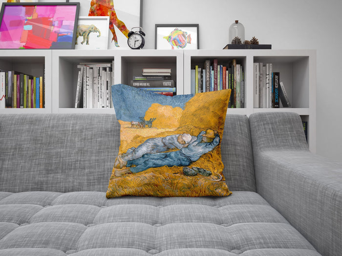 Vincent Van Gogh Noon Rest From Work Famous Art Throw Pillow Cover, Abstract Pillow, Art Pillow, Square Pillow, Playroom Decor, Sofa Pillows