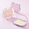 Three WAKE MAKE Sheer Breeze Highlighter 5g compacts in different shades on a pink background.