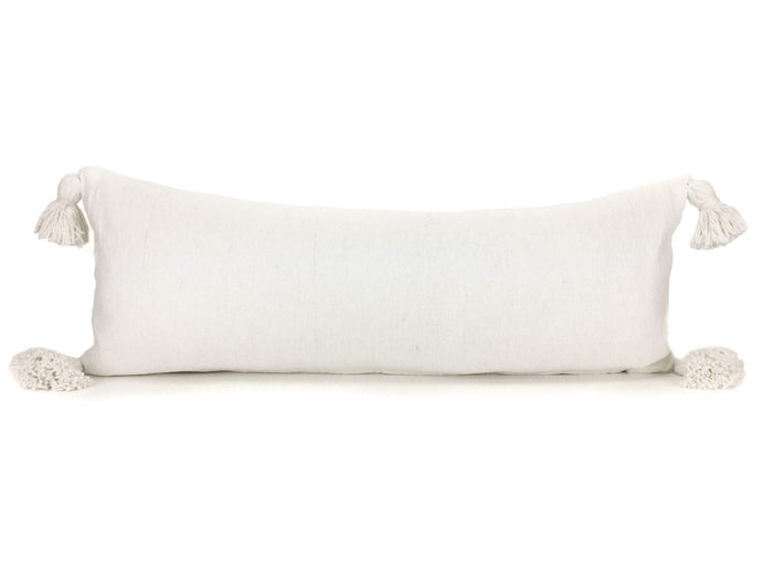 X Large Pom Lumbar Pillow Cover - White