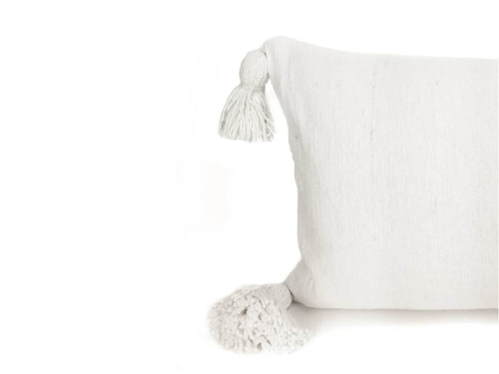X Large Pom Lumbar Pillow Cover - White