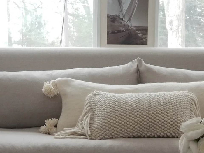 X Large Pom Lumbar Pillow Cover - White
